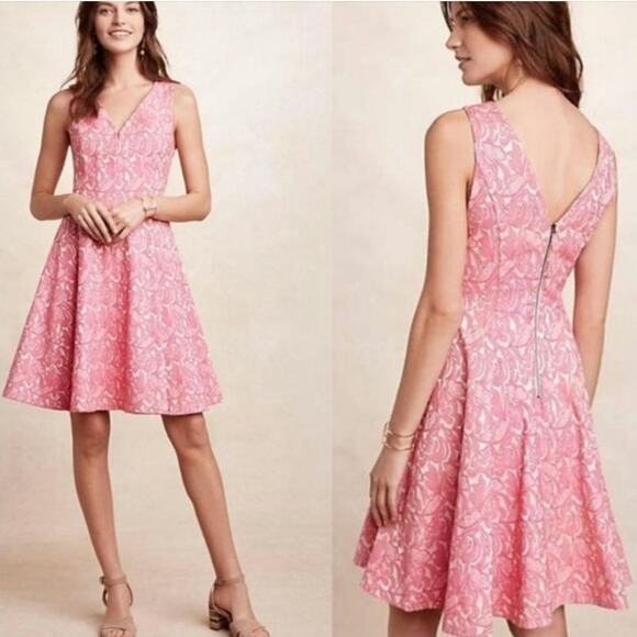Anthropologie Dresses & Skirts - Anthropologie Dress Claribel Feminine Pink Floral 2 Cottage Valentine Vneck Mini